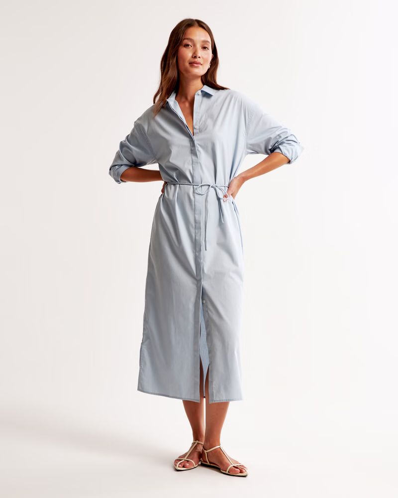 Long-Sleeve Tie Midi Shirt Dress | Blue Shirt Dress | Shirtdress | Abercrombie Dress | Abercrombie & Fitch (US)