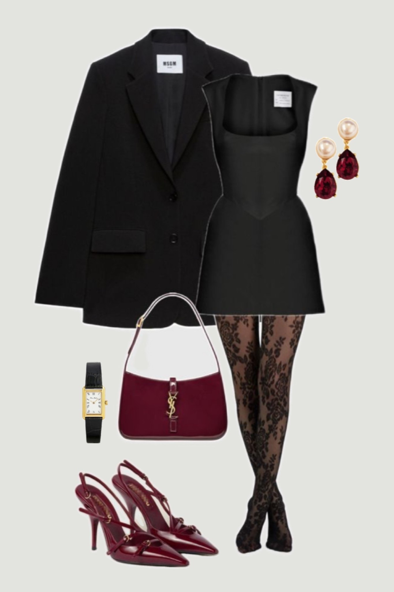 Holiday Party Outfit Idea 🤍🍷 

black blazer outfit, holiday outfits, lace black tights, burgundy pointed toe heels, elevated black and burgundy outfit, Christmas party outfit, ysl shoulder bag, burgundy handbag, black mini dress, little black dress, dress and blazer outfit, chic style, tights and heels

#LTKSeasonal #LTKHoliday