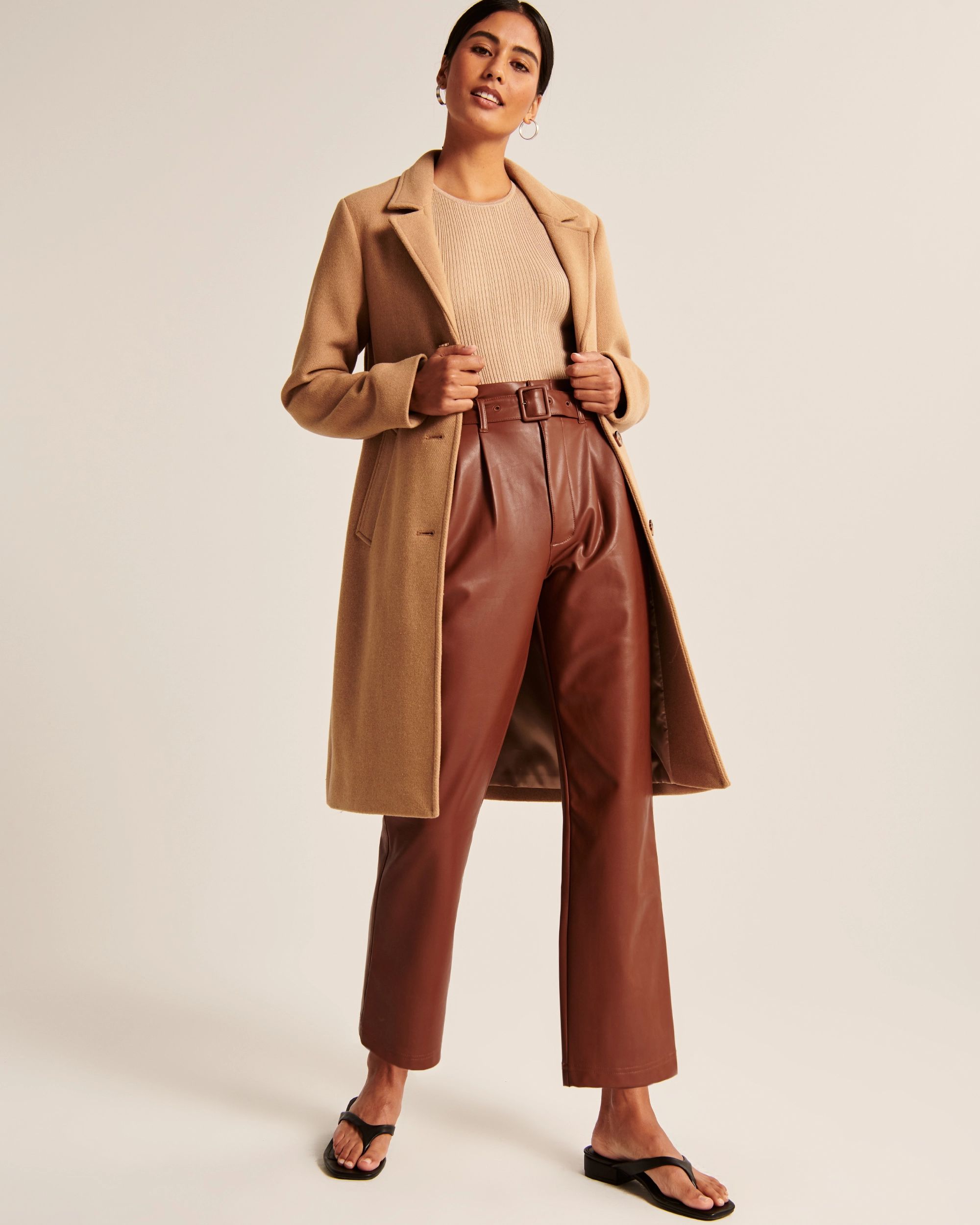Vegan Leather Belted Ankle Straight Pants | Abercrombie & Fitch (US)