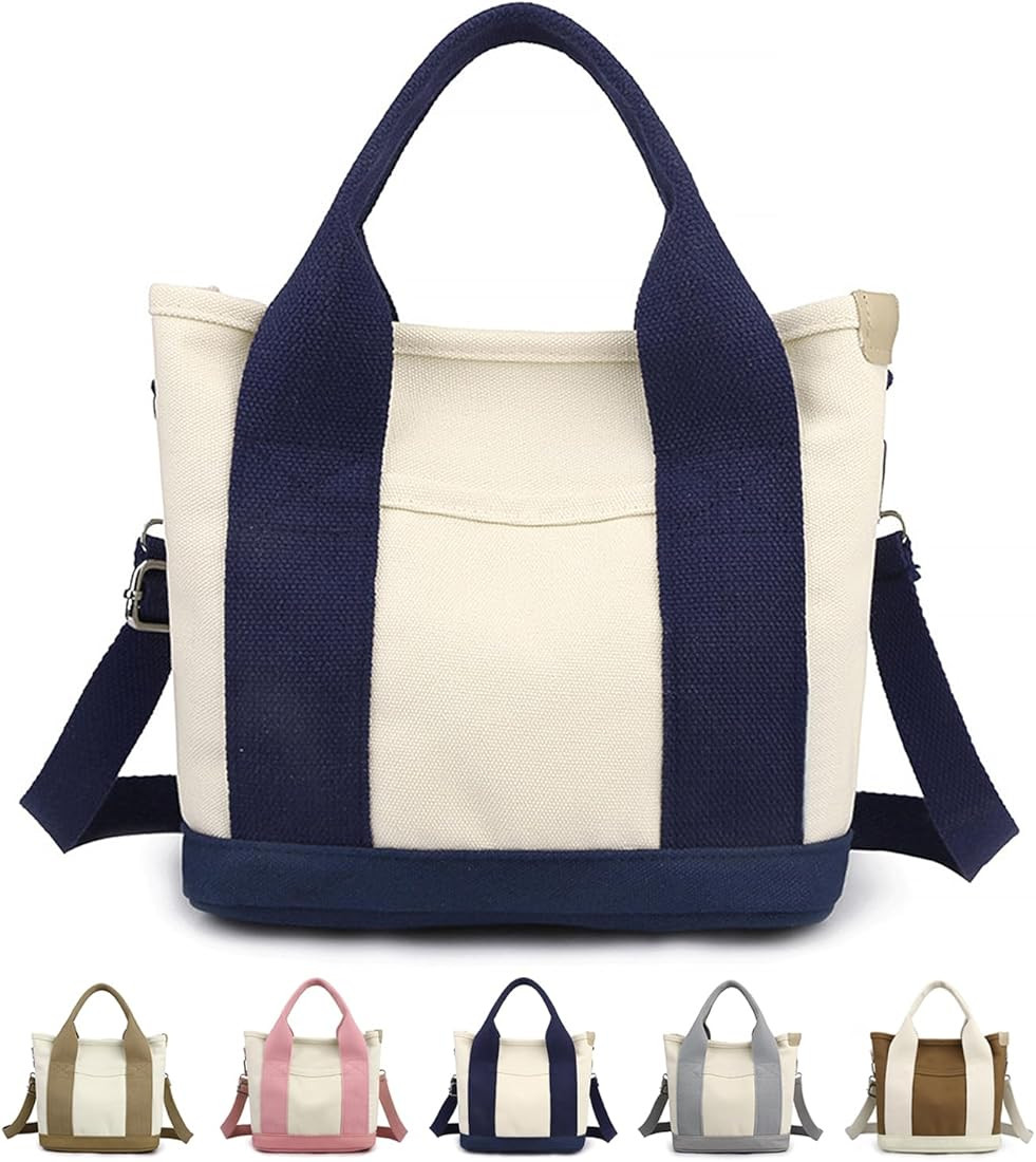 Canvas Tote Bag Women Small Large Tote Bags with Pockets,Canvas Crossbody Shoulder Bag with Zippe... | Amazon (US)