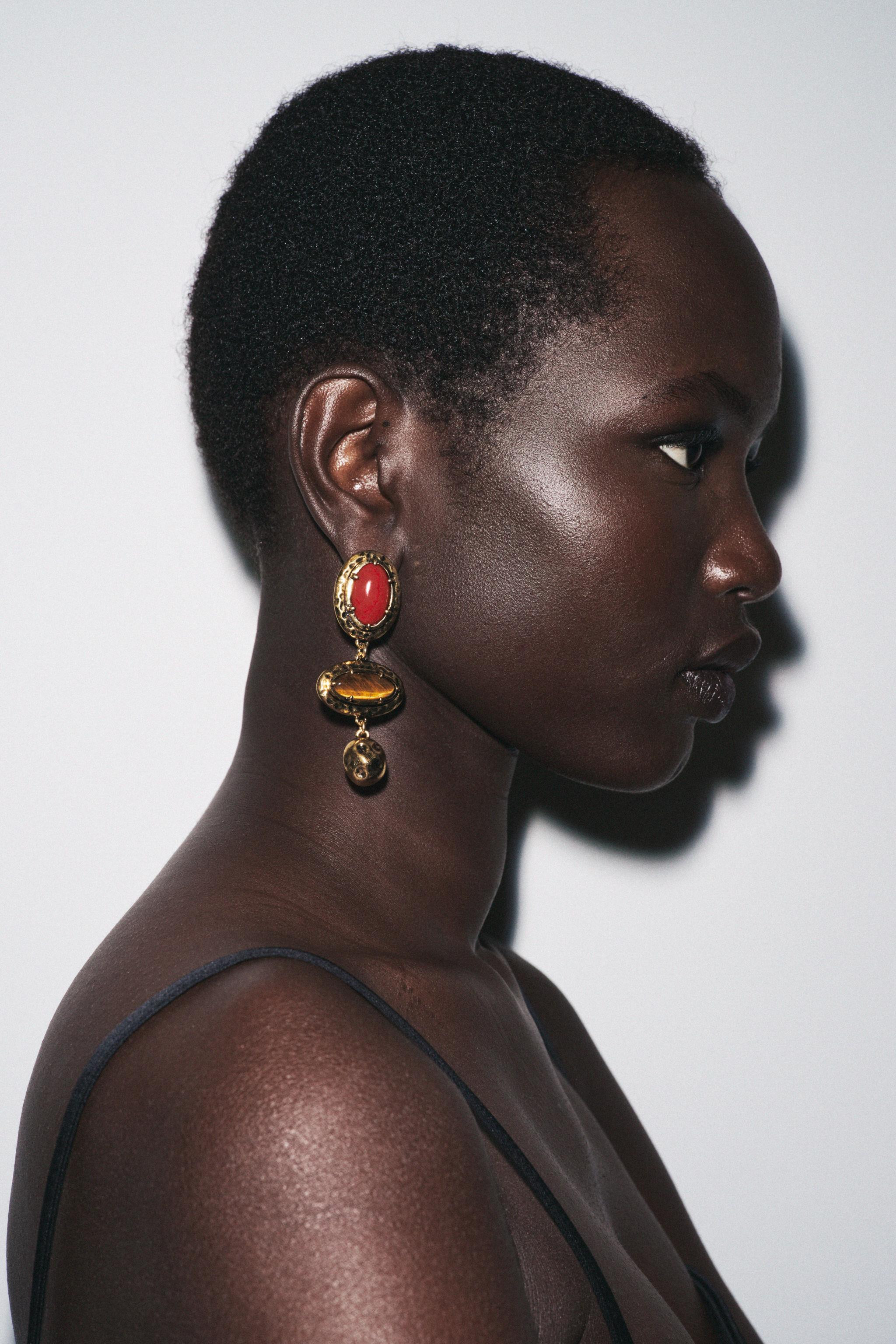 TEXTURED STONE EARRINGS | Zara US