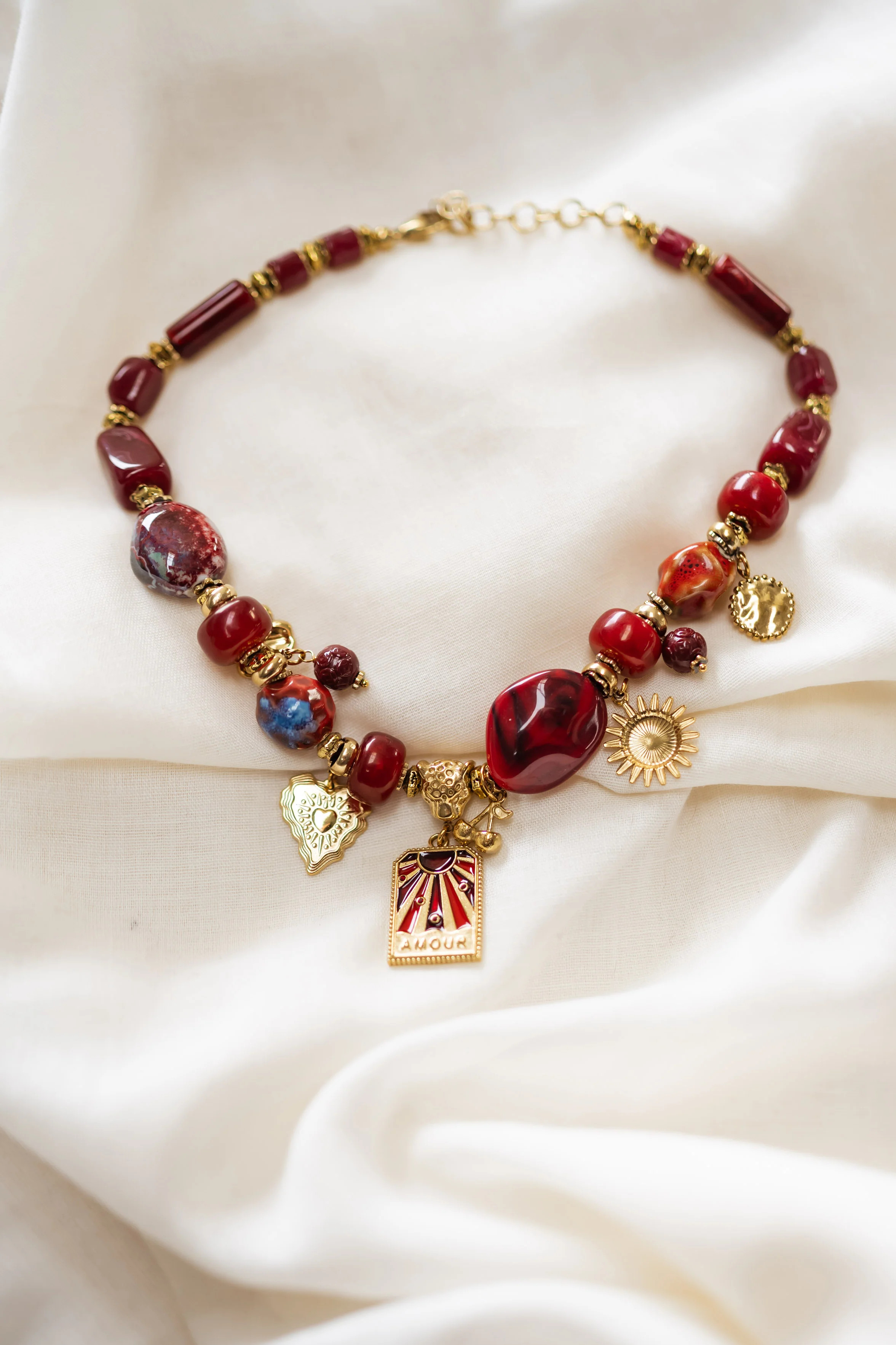 Burgundy and Gold Olpha Necklace | Easy Clothes