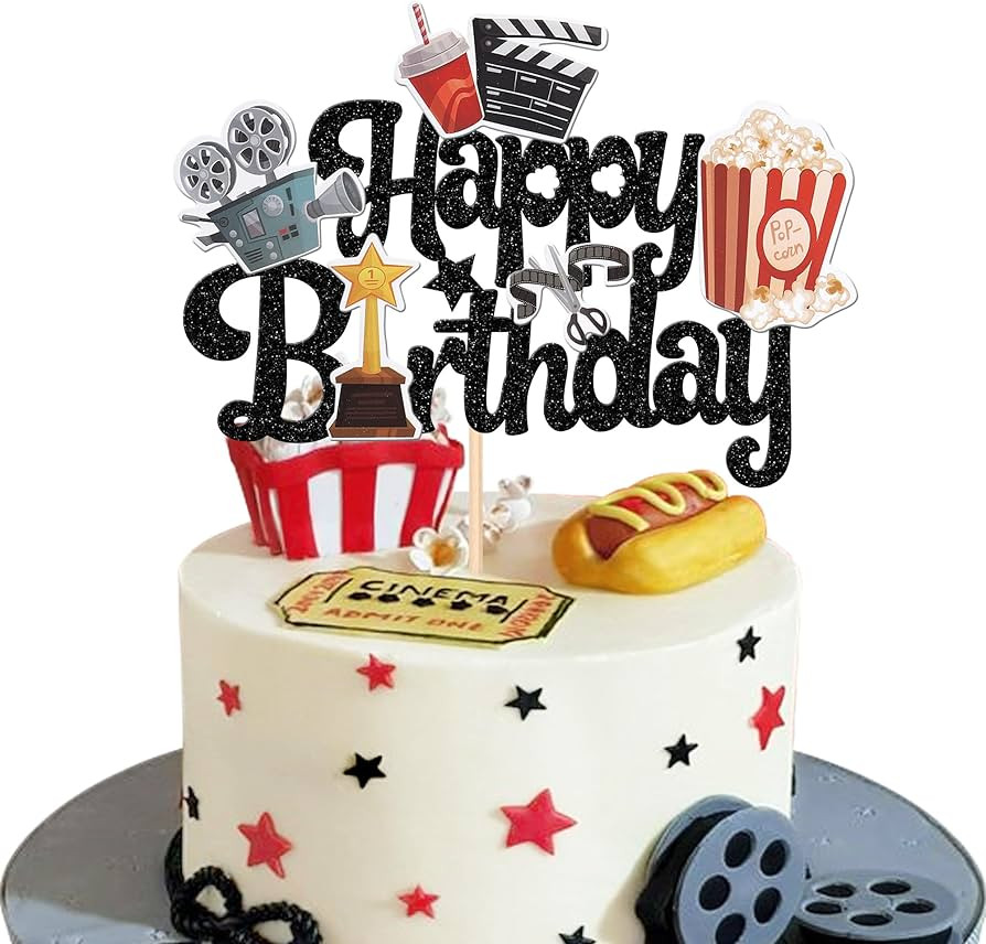 1 PCS Movie Happy Birthday Cake Topper Glitter Roll Camera Video Recorder Popcorn Movie Night Cak... | Amazon (US)