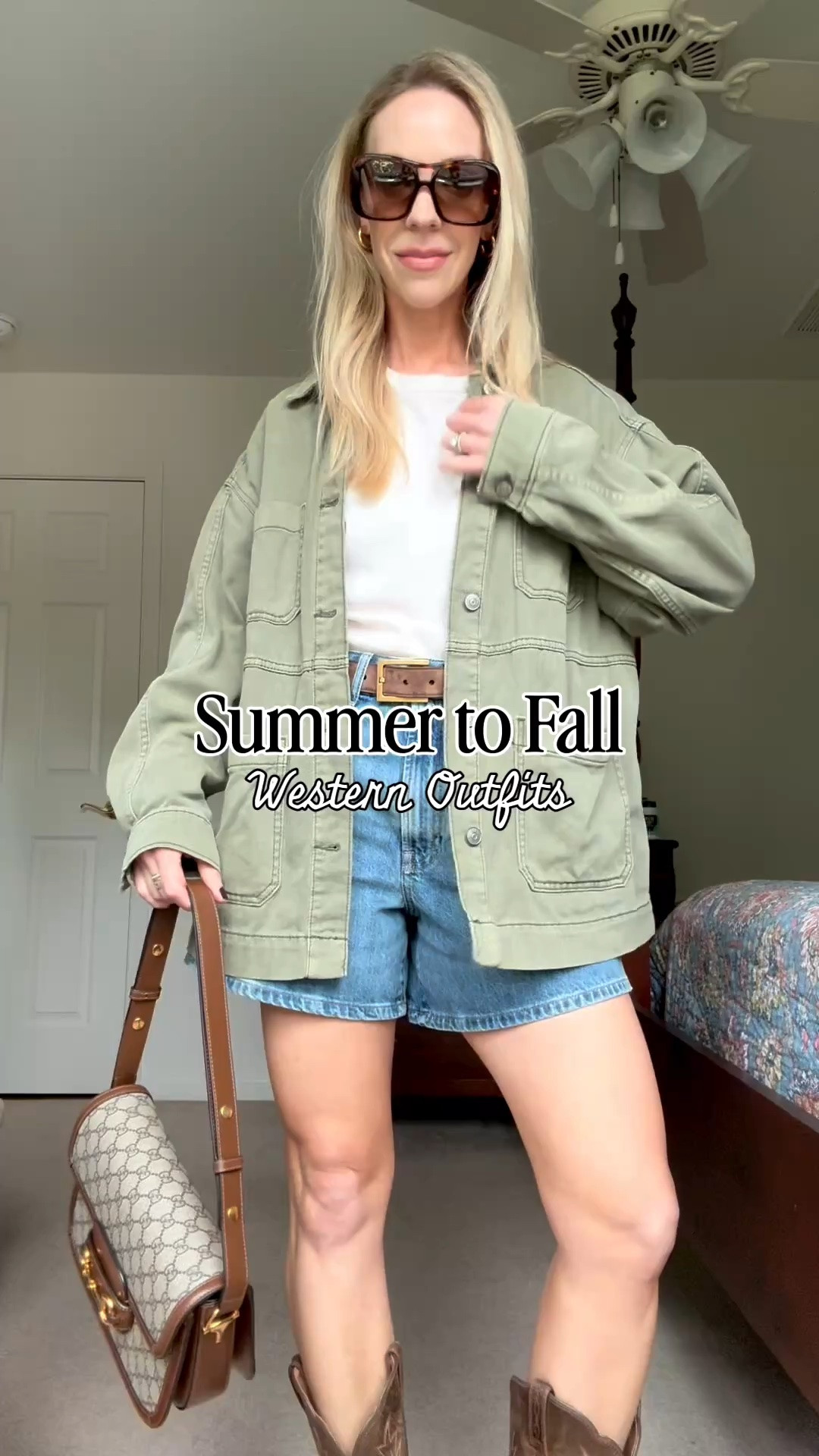 Western inspired outfits to wear from summer to fall - utility jackets and cowboy boots are trending again