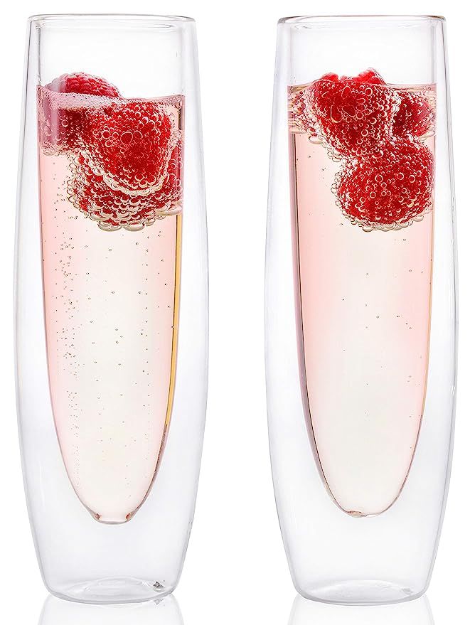 Eparé Champagne Flutes, Insulated Stemless Glass Set (5 oz, 150 ml) – Flute Glass for Brunch... | Amazon (US)