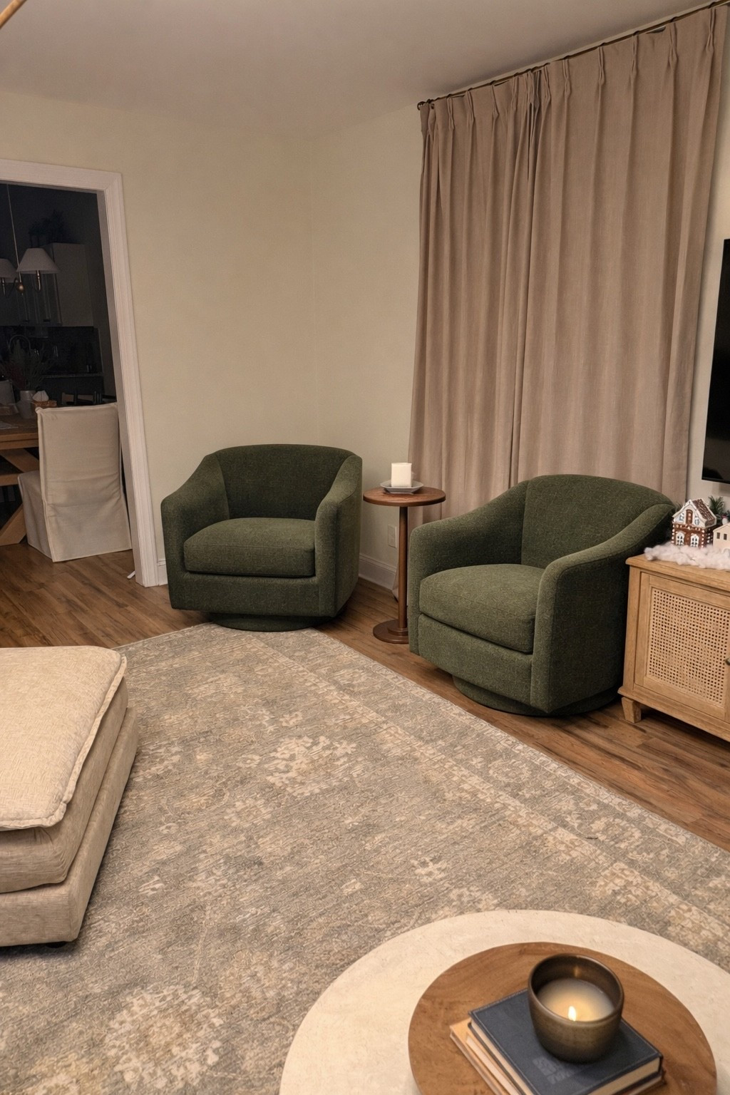 My new chairs are on sale!!!!! 

I got the 32” petite swivel set of 2 in velvet dark moss rustic chenille 