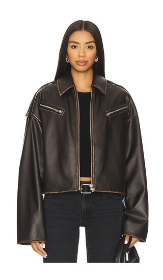 Lovers and Friends Esther Faux Leather Jacket in Brown. - size M | Revolve Clothing (Global)