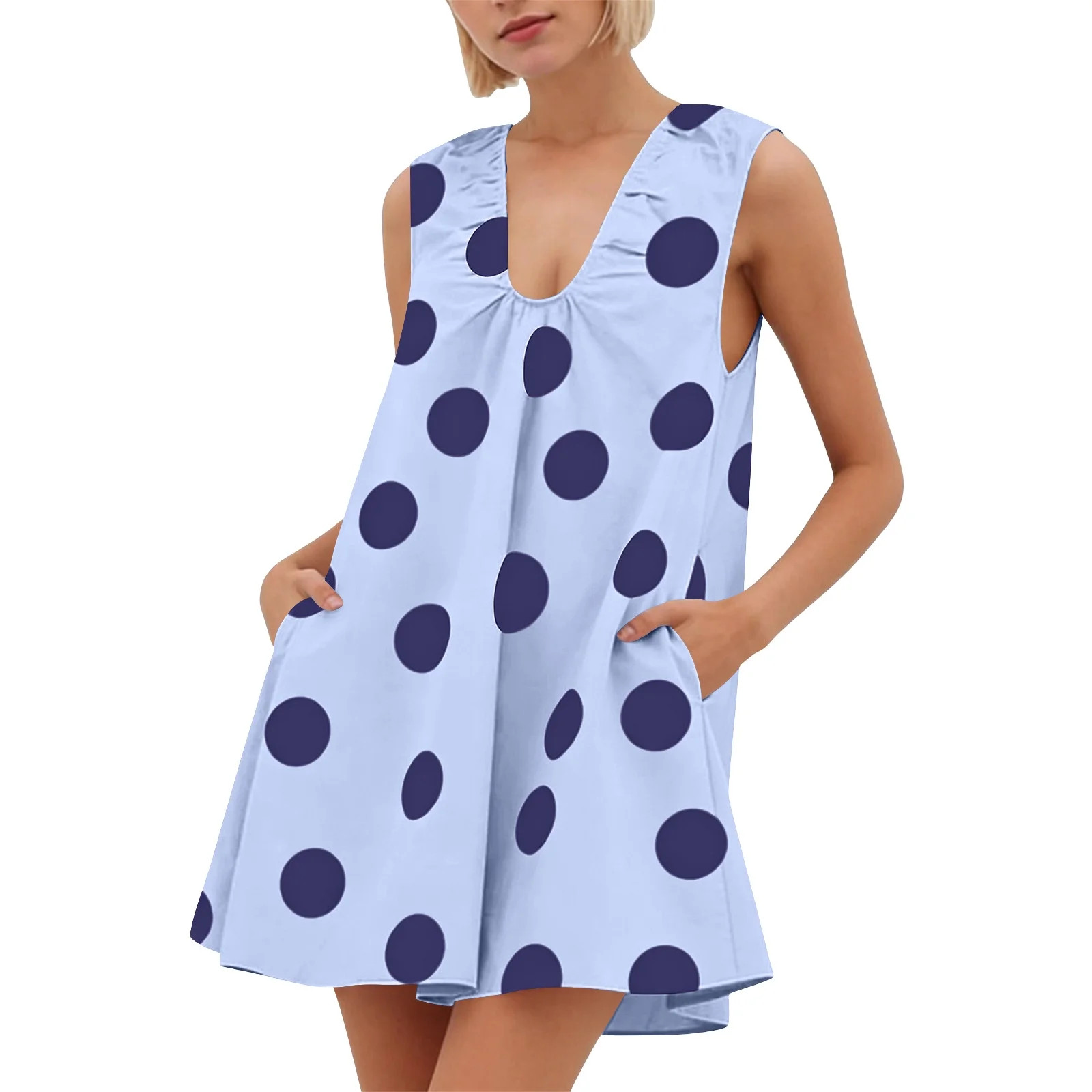 Mifsaly Polka-Dot Sleeveless Dresses Women Deep V-Neck Bubble Dress Lightweight Flowy Summer Cute... | Walmart (US)
