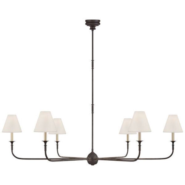 Piaf Grande Chandelier in Aged Iron and Ebonized Oak with Linen Shades by Thomas O'Brien | Bellacor