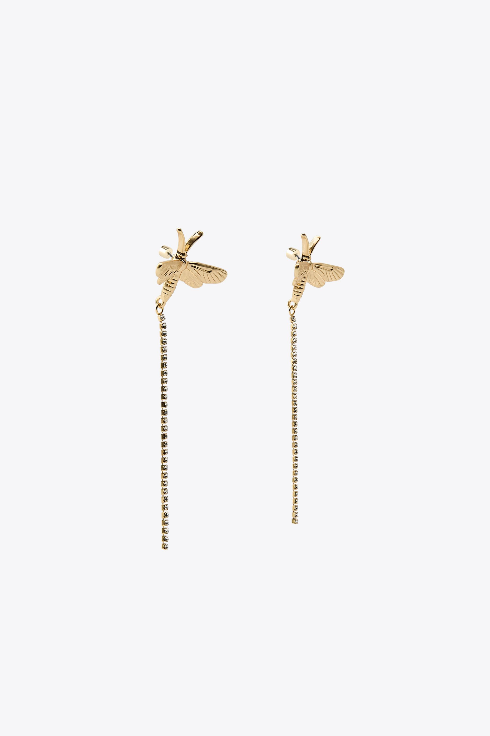 Metal dragonfly-shaped drop earrings with contrasting jewel appliqué. Butterfly closure. | Zara US