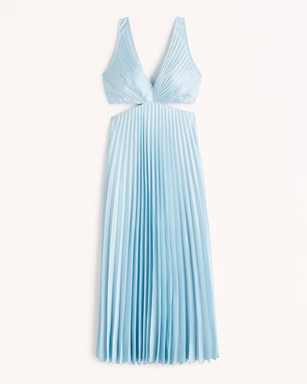 Satin Pleated Cutout Maxi Dress | Abercrombie & Fitch (US)