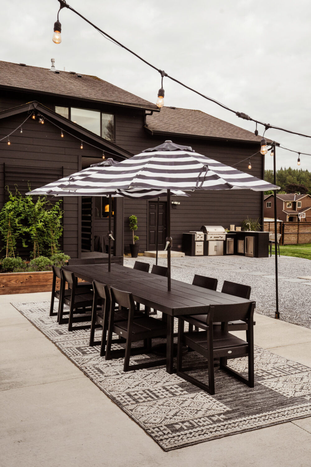 Summer dinners outside just hit different. Between the oversized umbrella, string lights, and outdoor dining setup, this space feels like an extension of the house all season long. Sharing all of the sources if you’re creating an outdoor entertaining space that’s both beautiful and functional.

#LTKSeasonal #LTKHome