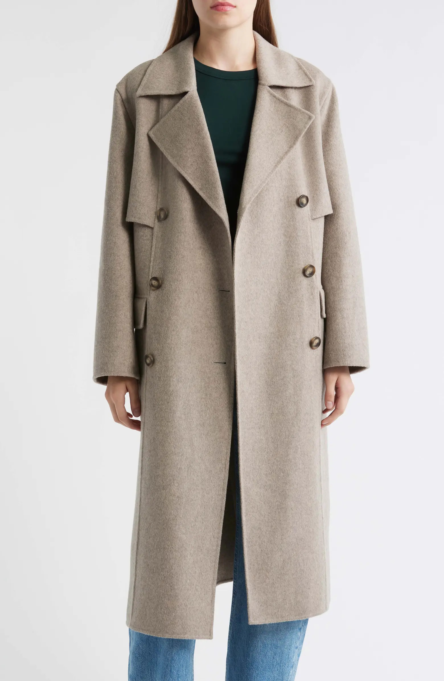 Caspina Belted Double Faced Wool Blend Trench Coat | Nordstrom