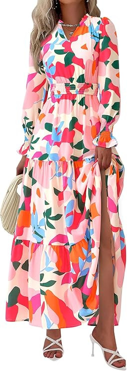 PRETTYGARDEN Women's Floral Maxi Dress 2026 Fall Long Sleeve V Neck A Line Long Flowy Spring Part... | Amazon (US)