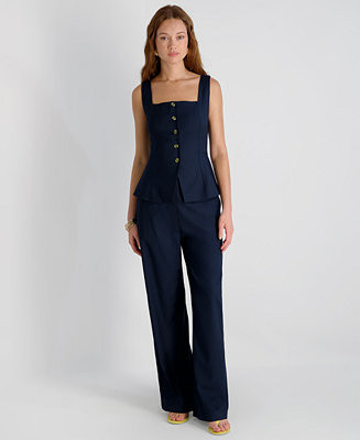 French Connection Women's Twill Square Neck Button-Down Top and High-Rise Relaxed Ankle Pant - Ma... | Macy's