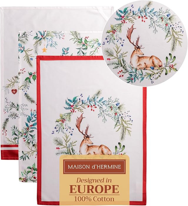 Maison d' Hermine Kitchen Towels Set of 3 100% Cotton 20" x 27.5" Reusable Cloth Tea Dish Towels ... | Amazon (US)