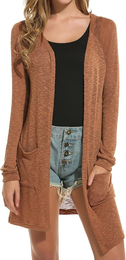 ELESOL Women's Cardigan Sweater, Loose Casual Open Front with Pockets Long Sleeved for Sun-Screen... | Amazon (US)