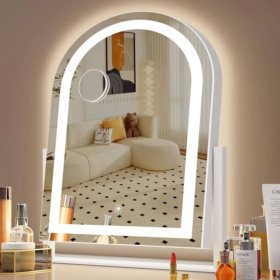 Curved Makeup Vanity Mirror with Lights 17.2" Large LED Lighted Mirror, Hollywood Make Up Mirror ... | Amazon (US)