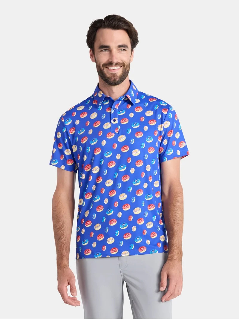 Birdie Bound Men's and Big Men's Liberty Donuts Print Polo Golf Shirt, Sizes S-3XL | Walmart (US)
