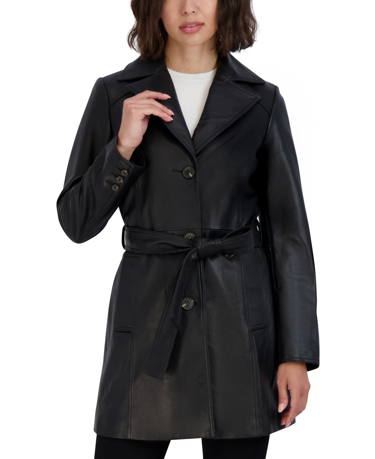 Tahari Women's Nicole Belted Leather Trench Coat | Macys (US)
