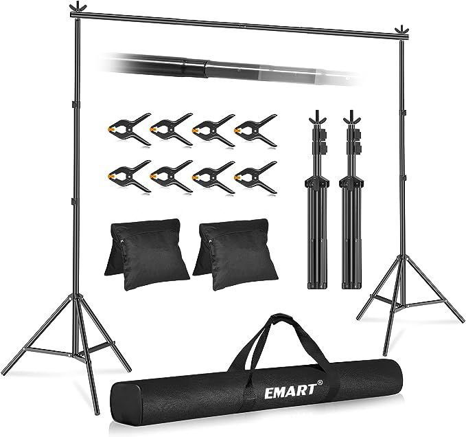 Emart Backdrop Stand 10x7ft(WxH) Photo Studio Adjustable Background Stand Support Kit with 2 Cros... | Amazon (US)