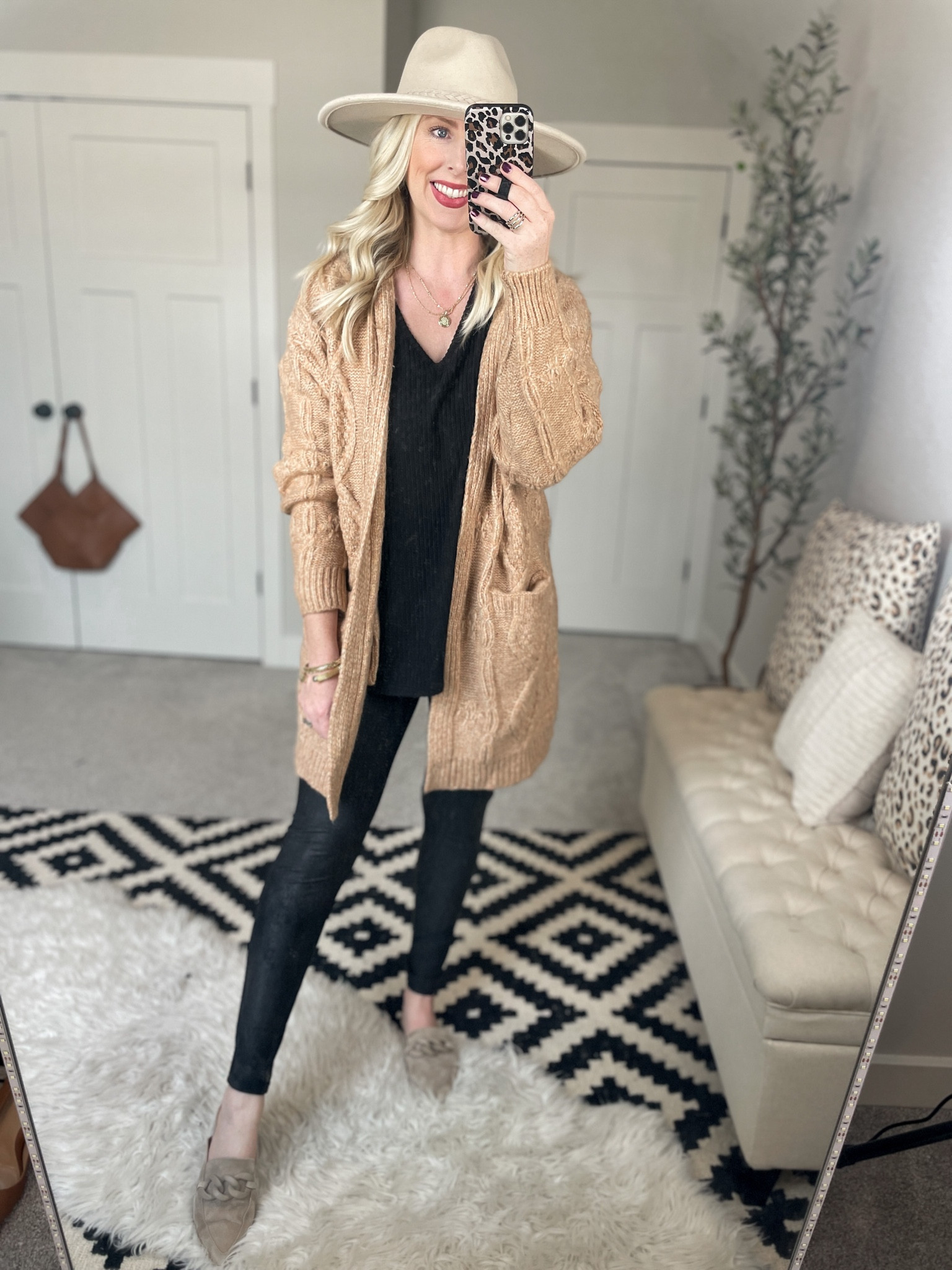 Weekend Walmart wins try on 
Cardigan- medium, need small! 
Ribbed tunic- medium 
Faux leather leggings- small- size down!! 

#LTKSeasonal #LTKstyletip #LTKunder50