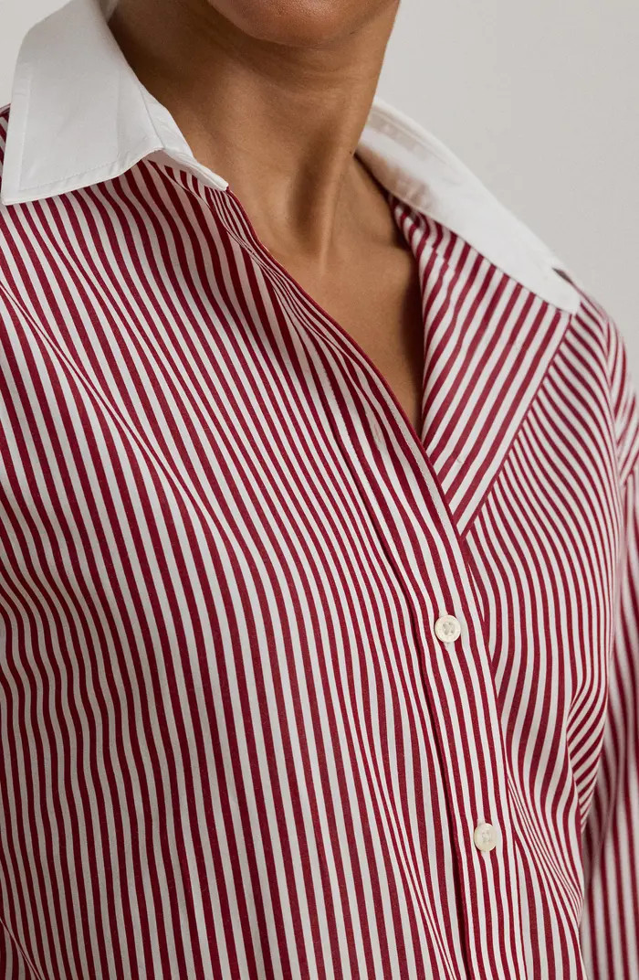 Lauren Ralph Lauren Stripe Cotton Broadcloth Button-Up Shirt | Nordstromrack | Nordstrom Rack