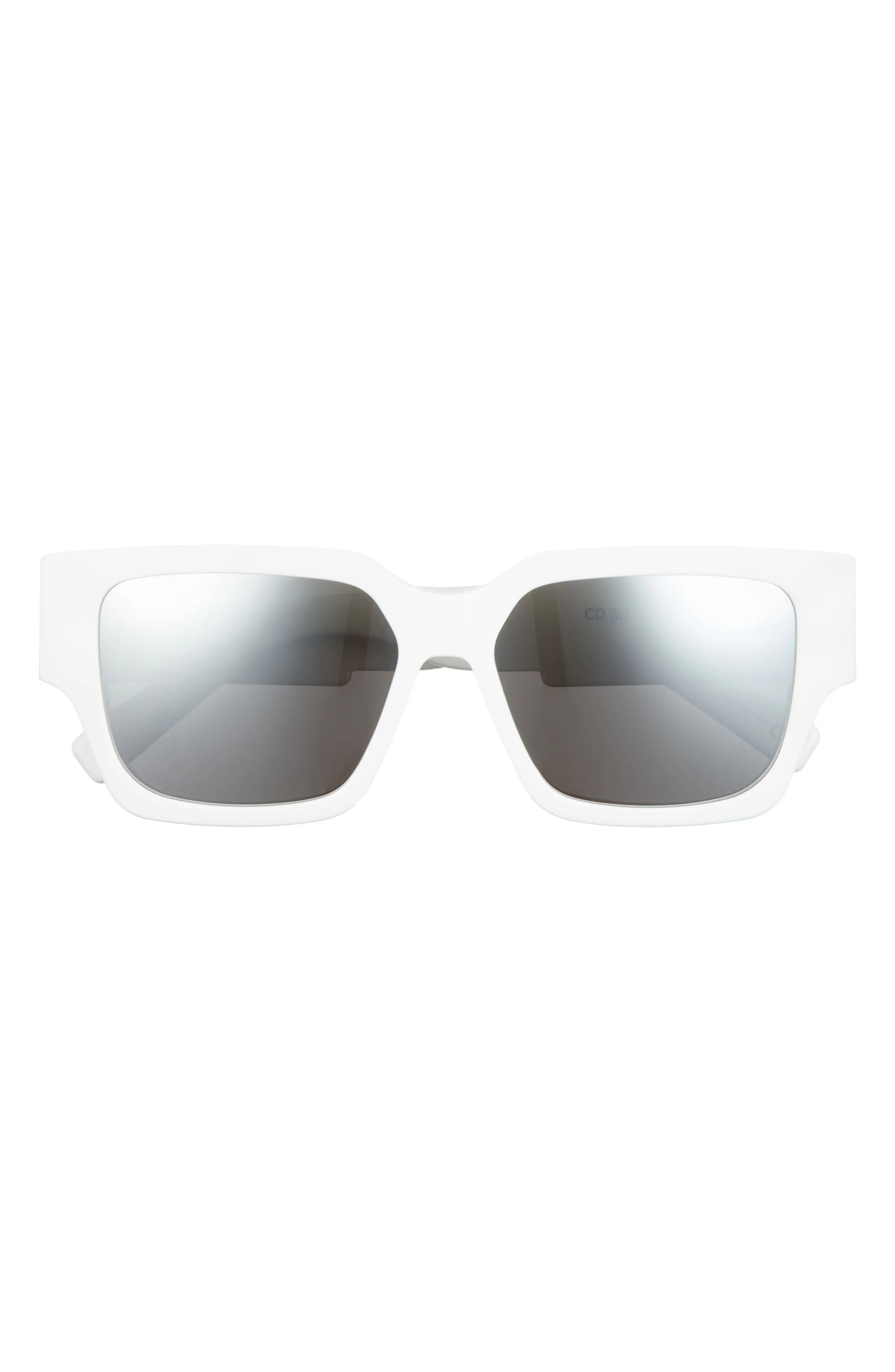 Christian Dior 55mm Rectangular Sunglasses in White/Other /Smoke Mirror at Nordstrom | Nordstrom