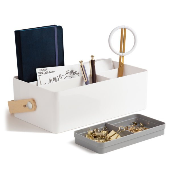 U Brands White Plastic and Wood Desk Caddy, Multi-Compartment, 5387U - Walmart.com | Walmart (US)