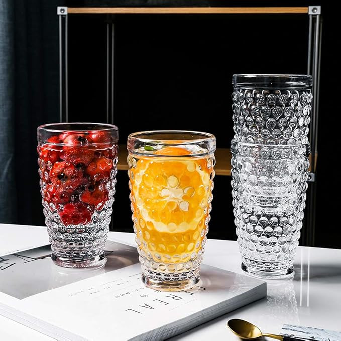 Hobnail Old Fashioned Iced Beverage Glass 13oz Set of 6, Premiun Glass Set for Refreshments Soda Jui | Amazon (US)