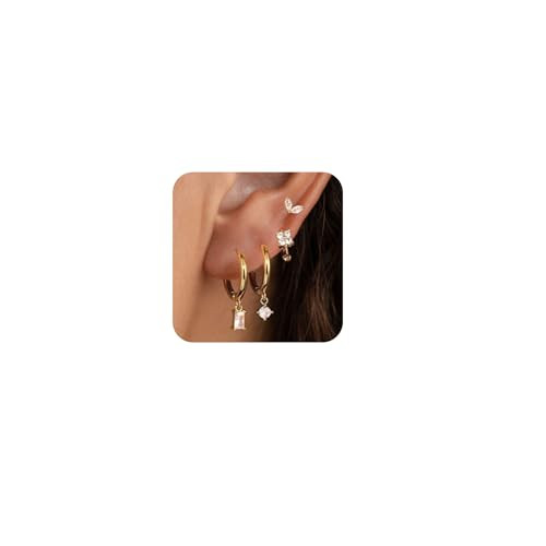 Ewrkbr Gold Huggie Earrings for Women, Dainty Gold Earrings Set14K Gold Plated CZ Small Gold Hoops Cute Earring for Multiple Piercing Trendy Gold Earring Stack Waterproof Gold Jewelry for Women | Amazon (US)