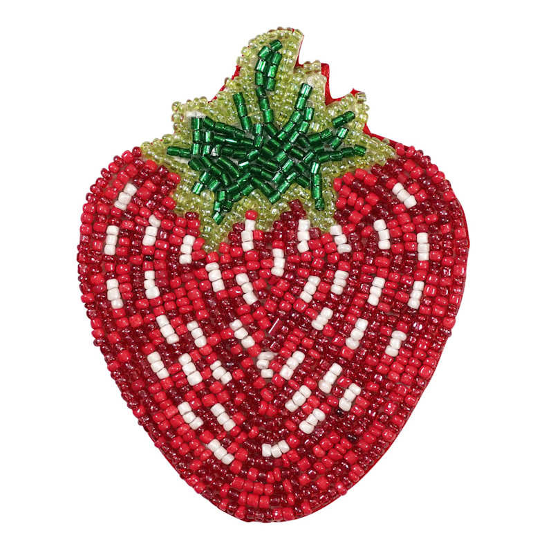 Set of 4 Strawberry Fully Beaded Coasters, 4" | At Home
