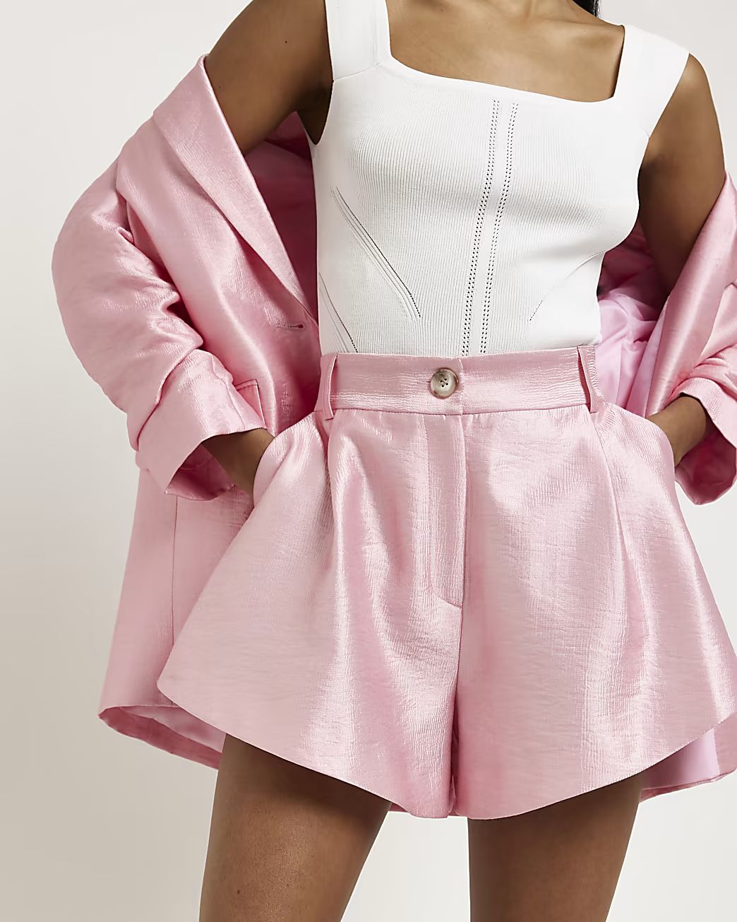 Pink satin high waisted shorts | River Island (UK & IE)