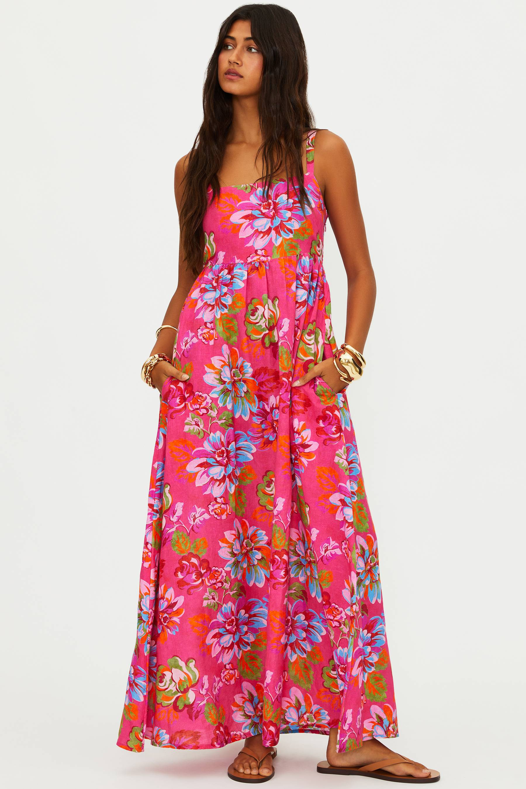 Rianne Dress Sugar Bloom Linen | Pink Floral Linen Maxi Dress | Beach Riot | Beach Riot