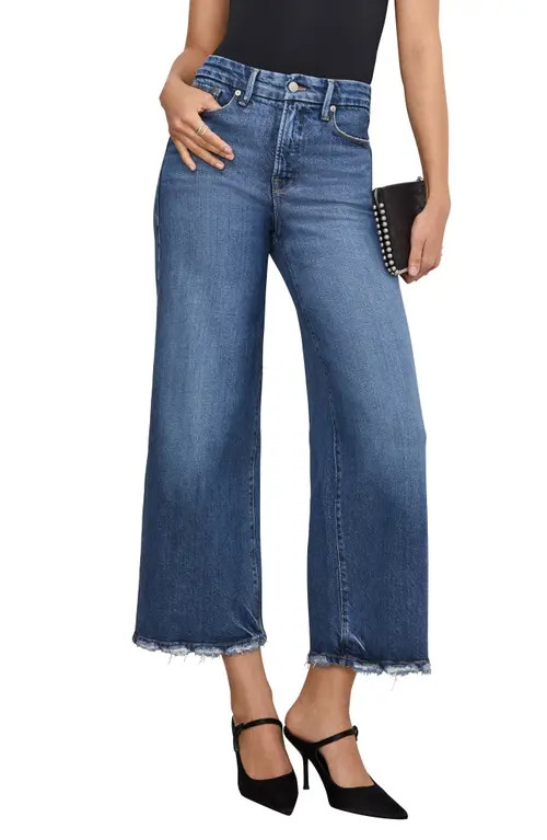 Good American Soft Tech Good Waist High Waist Crop Palazzo Jeans in Indigo737 at Nordstrom, Size ... | Nordstrom