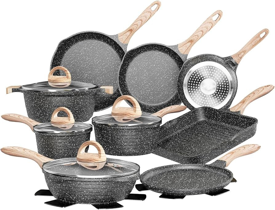 JEETEE Pots and Pans Set Nonstick 23pcs, Healthy Kitchen Cookware Sets, Induction Cooking Set W/G... | Amazon (US)