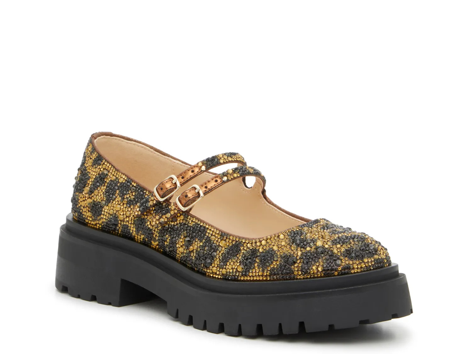 Betsey Johnson Duffy Mary Jane | Women's | Gold Metallic/Black Leopard Print | Size 6.5 | Loafers | Block | Lug | Mary Jane | Platform | DSW