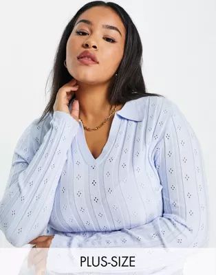 Glamorous Curve knitted pointelle jumper with open collar | ASOS (Global)