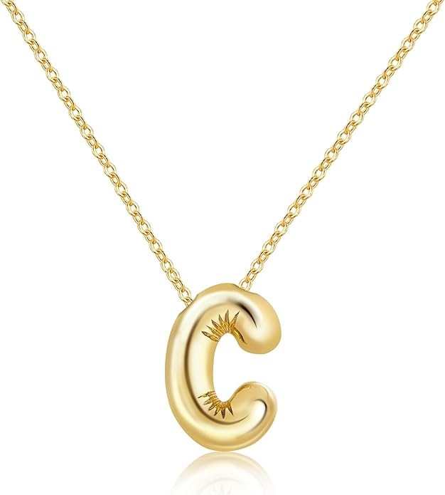 Rhinelife Letter Necklace Bubble Initial Pendant Necklaces for Women Cute Alphabet 14K Gold Plate... | Amazon (US)
