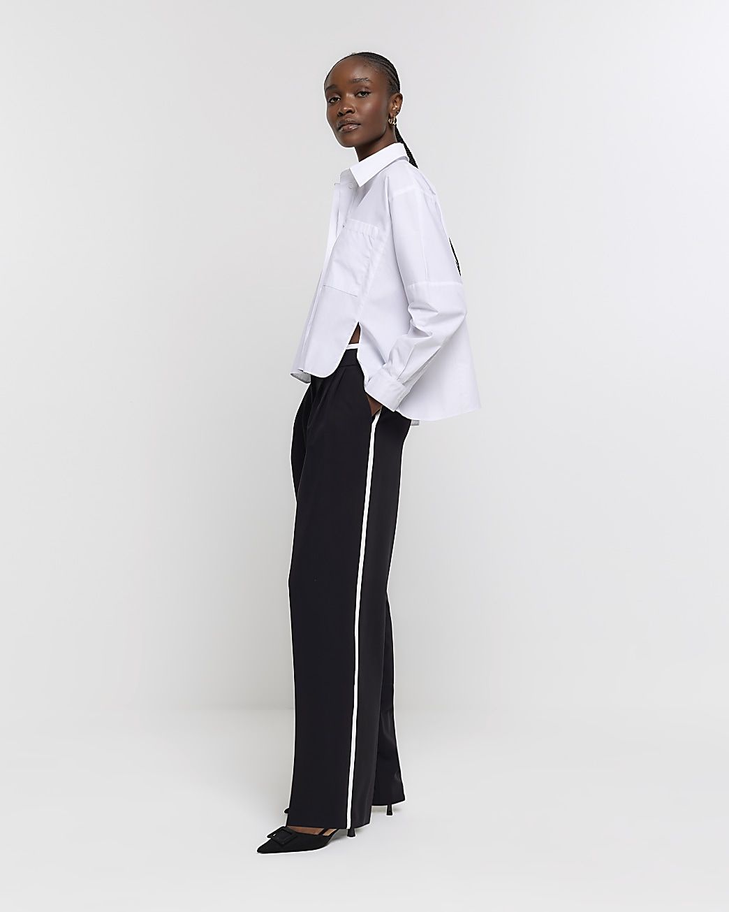 Black side stripe wide leg trousers | River Island (US)
