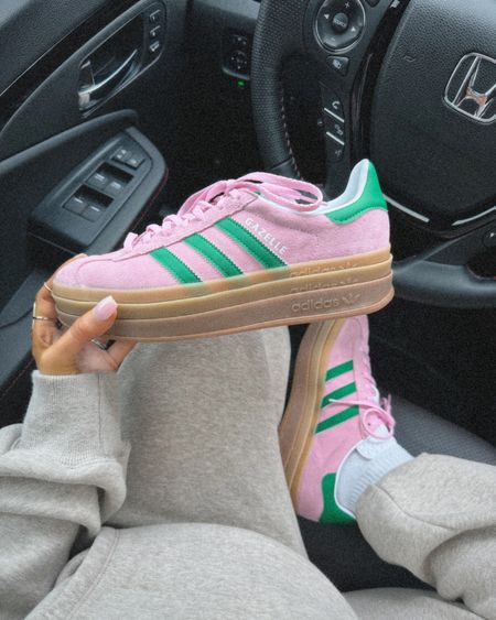 Adidas Gazelle in pink/green combo 🩷💚 cannot get enough of them. Wore them with my fave sweat set today and looked so cute together! Wore my TTS in the sneakers and my sweats are a large for the bump 🤰🏻 

Adidas, adidas gazelles, Abercrombie sweats, loungewear, pink and green, shoe crush, trending for spring 

#LTKshoecrush #LTKfindsunder100 #LTKbump