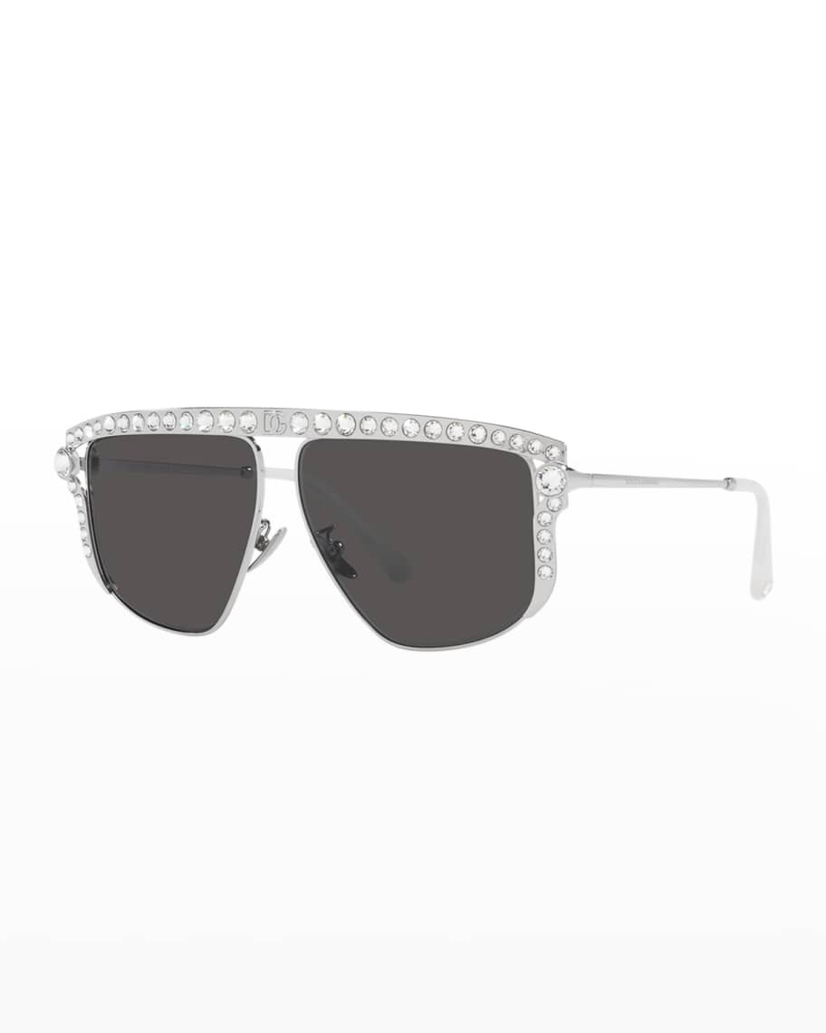 Dolce&Gabbana Crystal Square Metal Sunglasses | Neiman Marcus