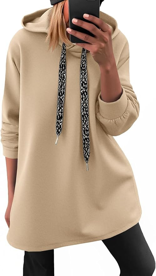 Fisoew Womens Casual Oversized Hoodies Loose Drawstring Long Sleeve Fleece Hooded Pullover Sweats... | Amazon (US)