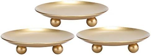 Scwhousi Iron Plate Candle Holder, Gold, Decorative Iron Pillar Candle Holder, Set of 3,Candle St... | Amazon (US)