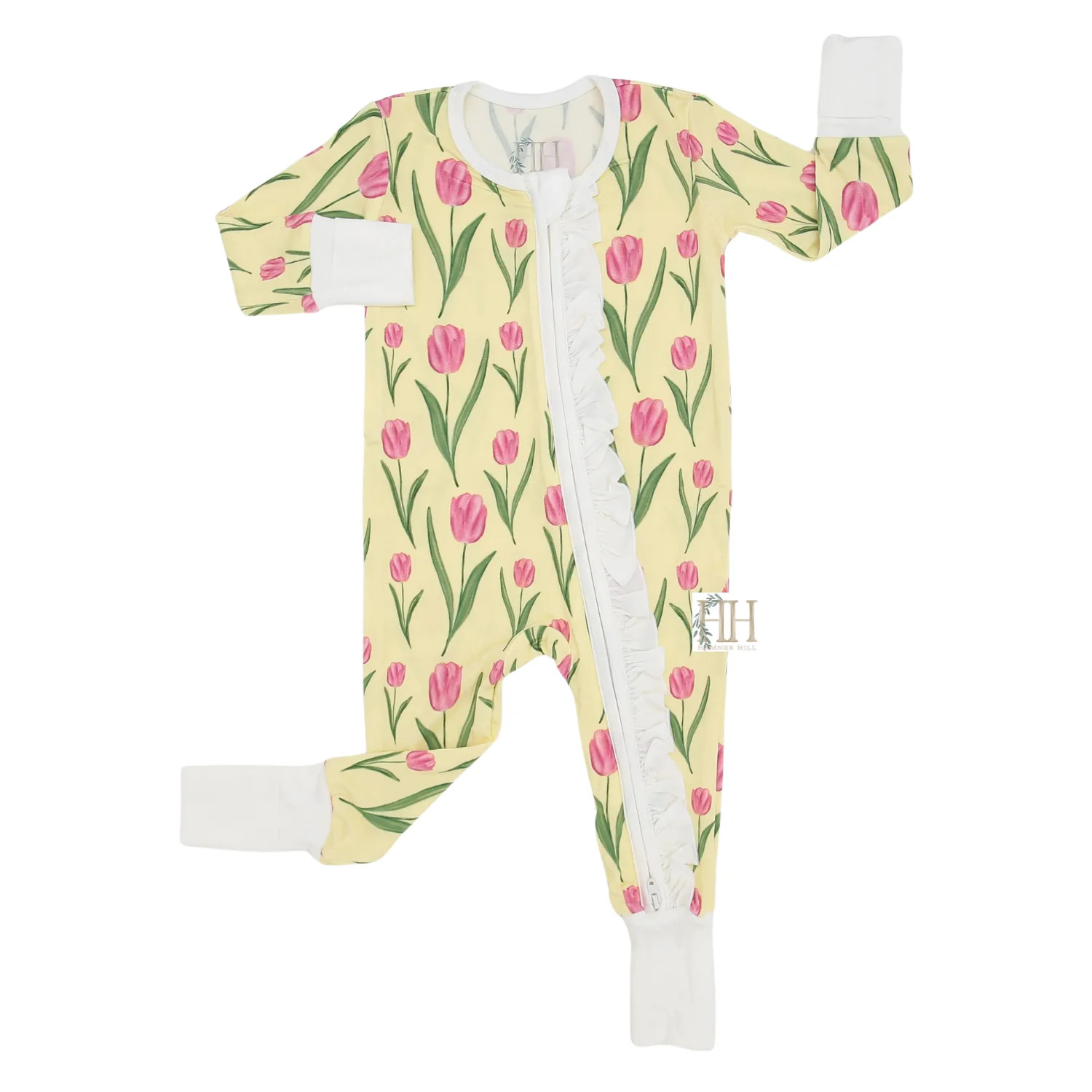 Girls Yellow Tulip Double Zipper Romper | Hamner Hill