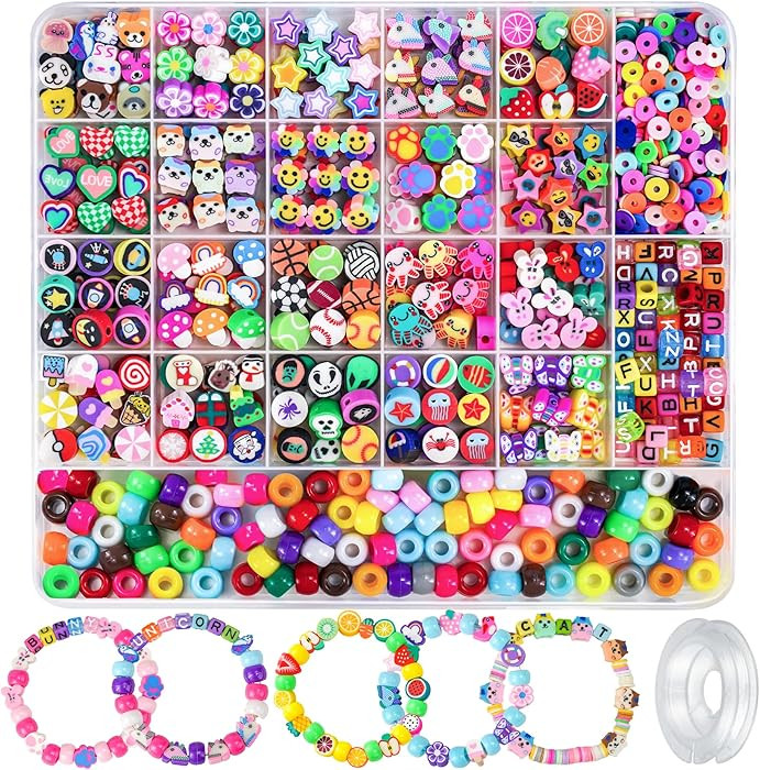 Gionlion 1200 Pcs Polymer Clay Beads Bracelet Making Kit, 25 Style Animal Fruit Flower Butterfly ... | Amazon (US)