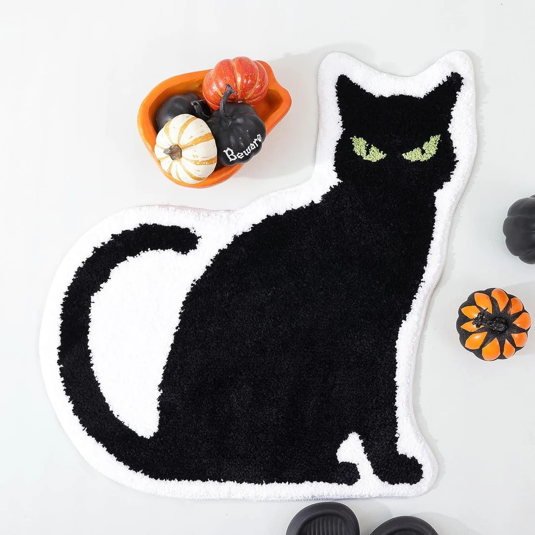 Fluffy Black Cat Rug Cute Halloween Bath Mat Cat Lover Rug - Etsy | Etsy (US)