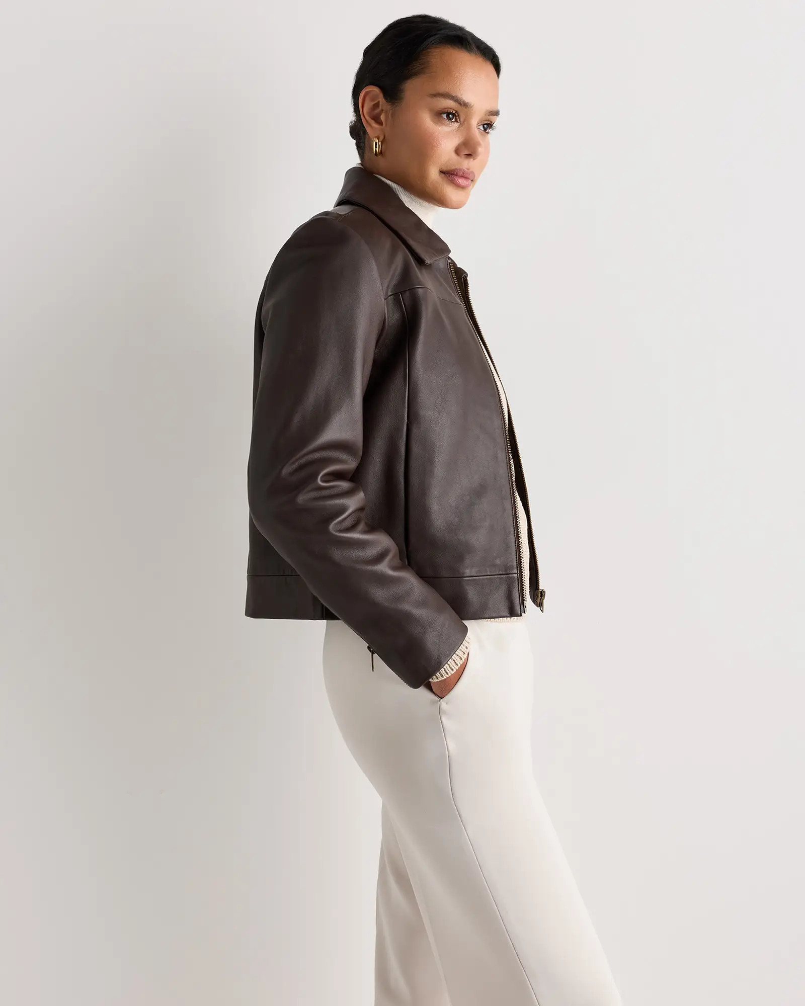 100% Leather Cropped Zip-Front Jacket | Quince