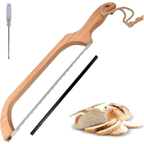 ROYOROYI Bread Slicer for Homemade Bread,16" Wooden Sourdough Bread knife with Bow Design,Premium Stainless Steel Serrated Saw Bread cutter for Bagels, Baguettes and More | Amazon (US)