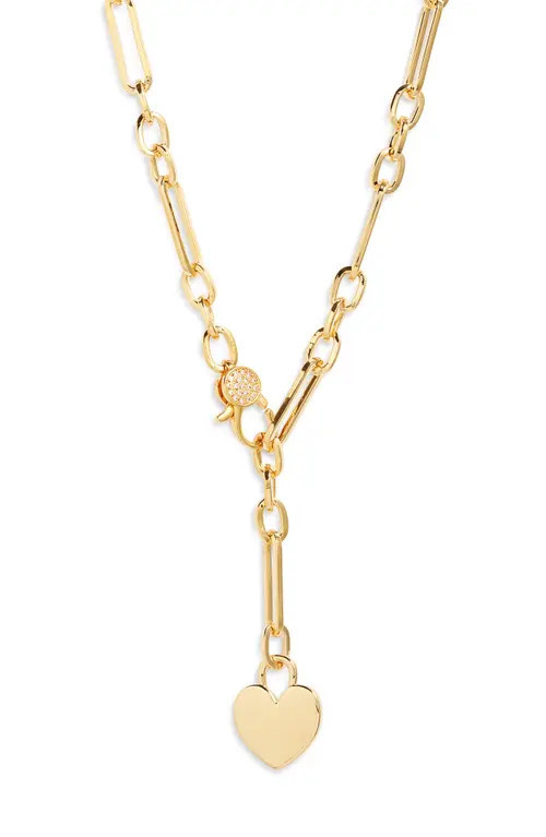 Nordstrom Bold Chain Heart Lariat Necklace in Clear- Gold at Nordstrom | Nordstrom